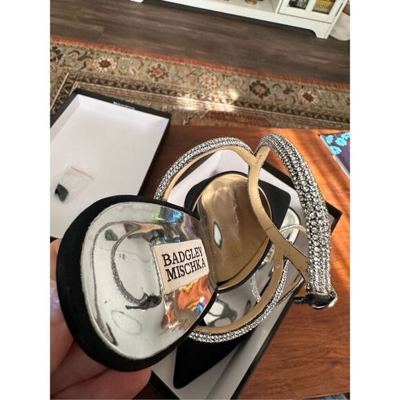 Badgley Mischka Kamilah Pointed Toe Stiletto in Black Satin - Picture 6 of 12